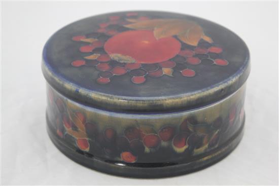 A William Moorcroft pomegranate circular box and cover, c.1920, 16cm